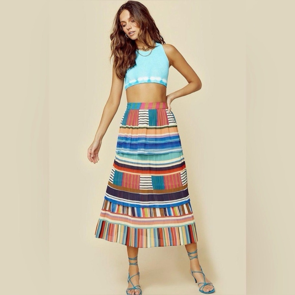 FARM RIO Thalita Stripe Midi Skirt In Multi